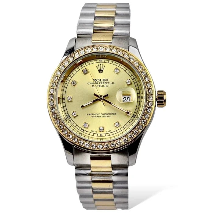 Rolex Stone model-Two Tone chain-Golden Dail