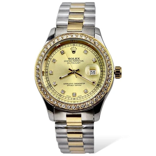 Rolex Stone model-Two Tone chain-Golden Dail