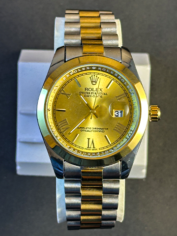 Rolex Roman Digit Two tone chain Golden Dial